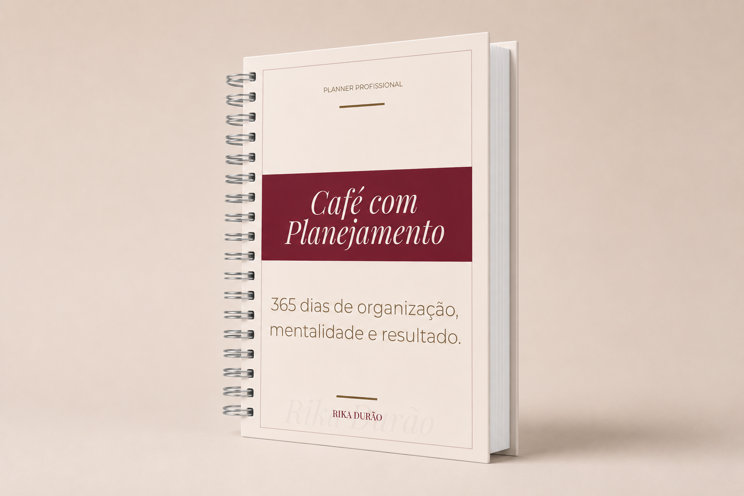 Capa do planner Café com Planejamento — 365 dias de organização, mentalidade e resultado, por Rika Durão