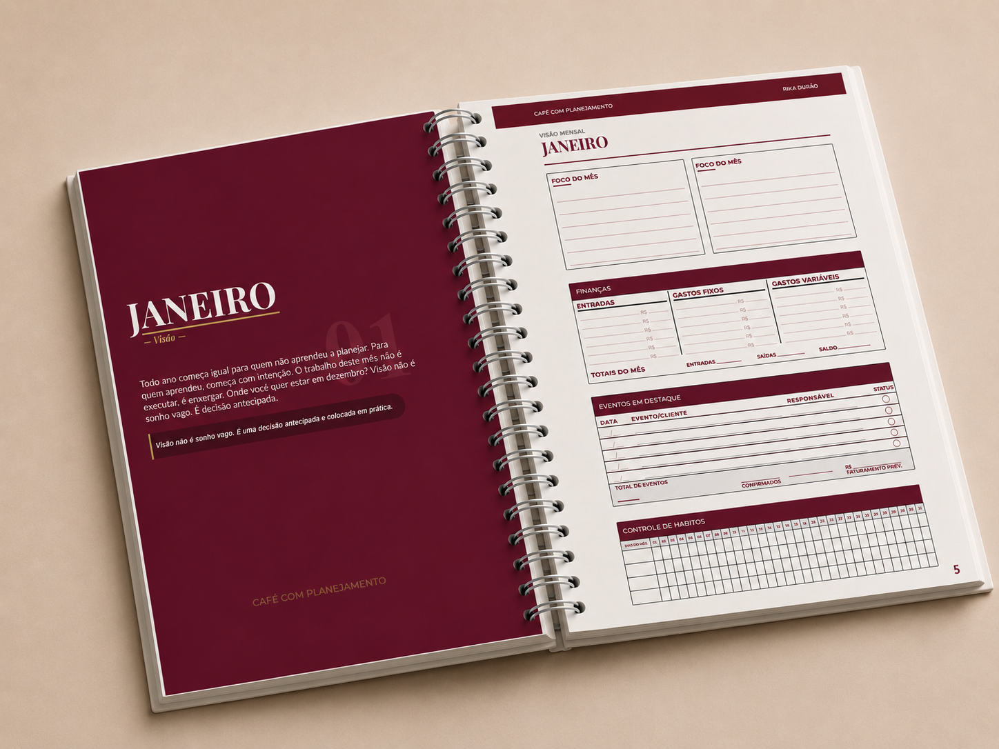 Miolo do planner — Visão mensal